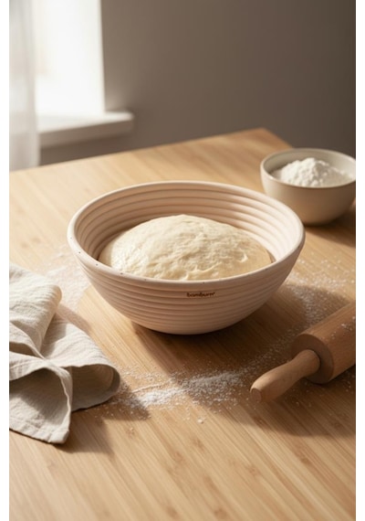 Bambum Puder - Ekmek Mayalama Sepeti Yuvarlak 22 Cm Ahşap