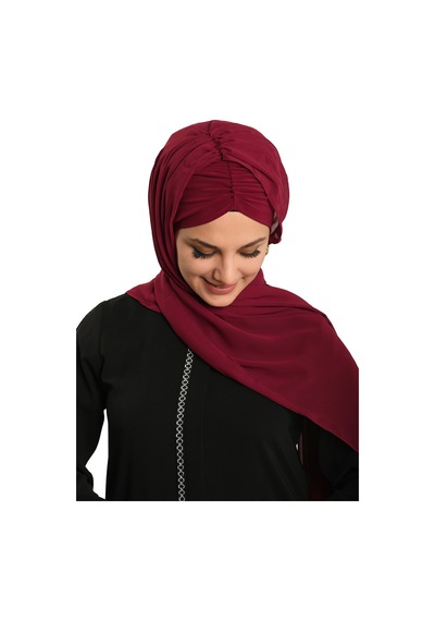 Hürrem Bone Bordo Pratik Hazır Geçmeli Bone Şal Şifon Drapeli 2507 16 bordo