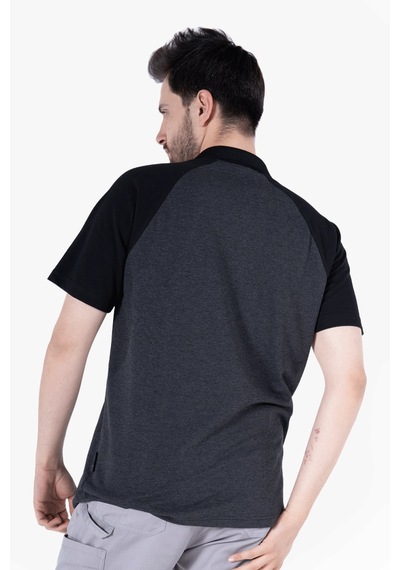 T-shirt Polo Yaka Fermuarlı Antrasit Gri - Siyah