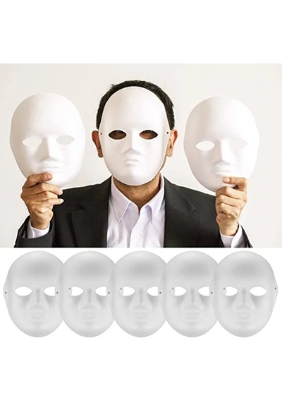 Beyaz Renk Boyanabilir Anonim Tam Yüz Cosplay Maske 24x18 Cm 2 Yaş Mavi