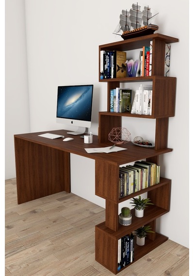 Moonlife Okyanus Kitaplıklı Çalışma Masası Ceviz
