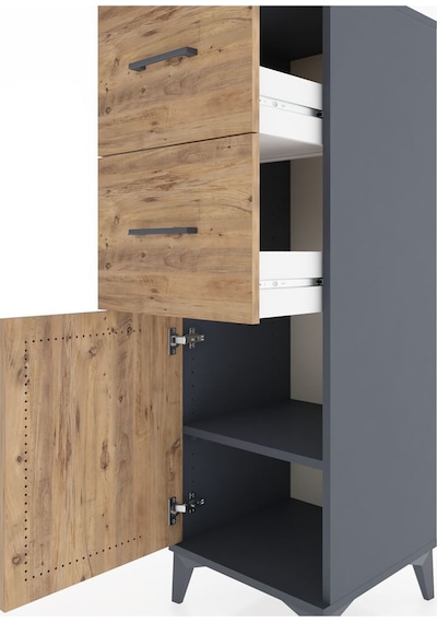 Hyperion Dolap Tek Raflı 2 Çekmeceli Tek Kapaklı 44x44x134 Antrasit-çam Antrasit