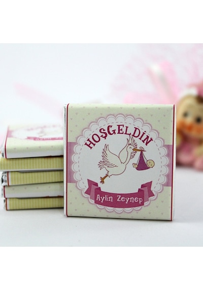 Dark Brown Hoşgeldin Kız Bebek Çikolatası İsim Yazılabilen Hediye Çikolata KBK11 48 Adet