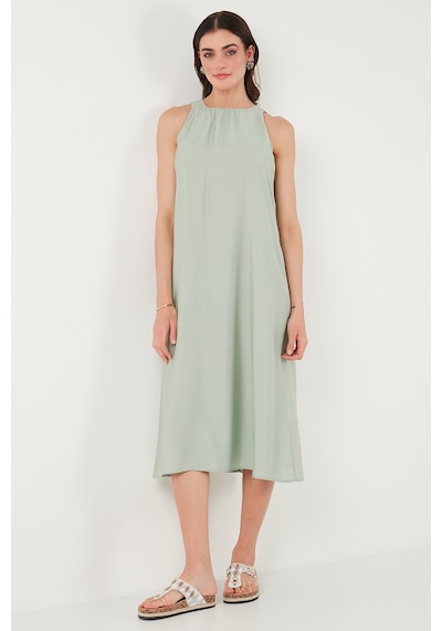 Lela Regular Fit Halter Yaka Midi Boy Bayan Elbise 67810049 Yeşil