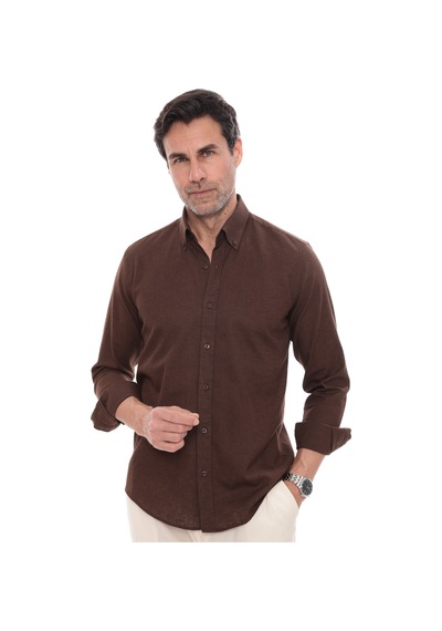 Slim Fit Uzun Kol Yaka Düğmeli Nefes Alan Keten Hediye Kutulu Erkek Gömlek Fs-004548 - Koyu Kahve-3239 Slim Fit Uzun Kol Yaka Düğmeli Nefes Alan Keten Hediye Kutulu Erkek Gömlek Fs-004548 - Koyu Kahve-3239