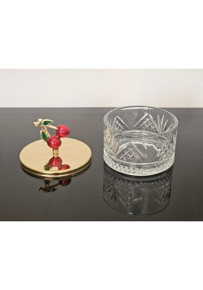 Atabey Home Collection Şekerlik 1 Adet Gold Kapakli Kiraz Detayli Çerezlik & Sunumluk
