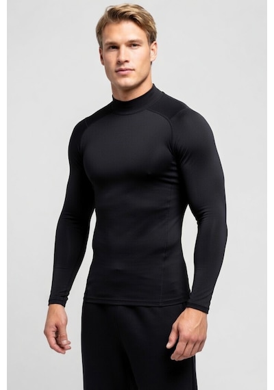 Premium Siyah Uzun Kol Compression Erkek T-shirt Spor Gym Fitness Boks Kickboks Tişört Siyah