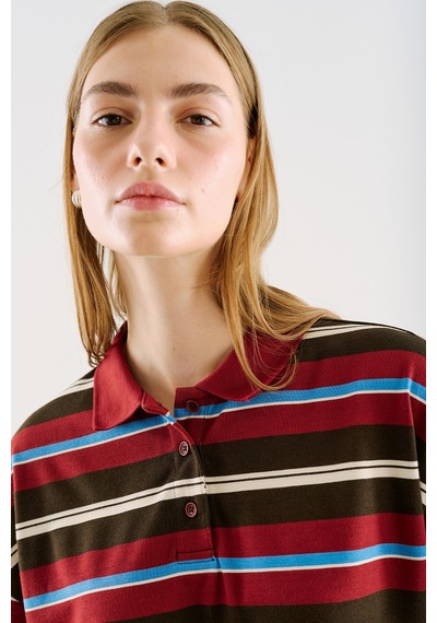 Manuka Polo Yaka Çizgili Sweatshırt Bordo Aw26tsh00004-26