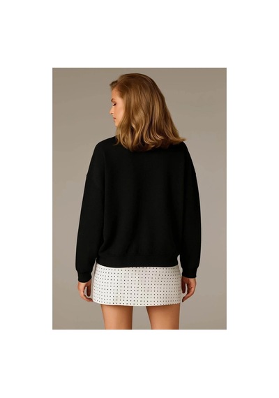 Fashion Friends Oversize Bisiklet Yaka Siyah Kadın Sweatshirt 25k0141k1