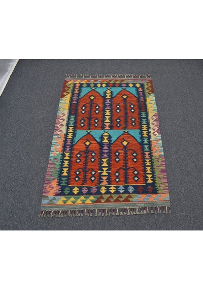 Zehra Abla Halı Yeni El Dokuma Kemaliye Horasan Türkmenleri Çatal Kapılı Yün Kilim 6994 Çok Renkli