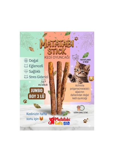 Jum .3 Lü Stıck-doğal Kedi Oyuncağı ,diş Temizleme,kedi Kemirme Çubuğu
