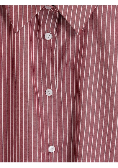 Lcw Modest Bordo Çizgili Poplin Kadın Gömlek