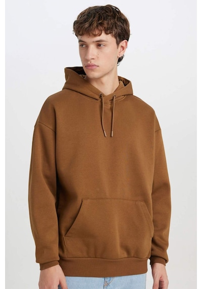 DeFacto Oversize Geniş Kalıp Kapüşonlu Kanguru Cepli Basic Düz Sweatshirt X8287AZ24AUBN550 Kahve Kahverengi