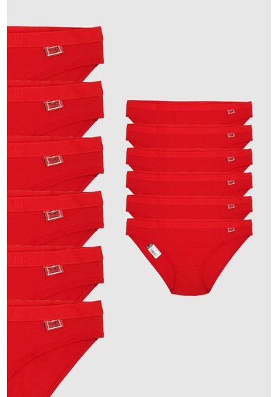 Tutku 12 'li Tutku Yazılı Bayan Bikini Külot Kırmızı 001