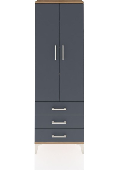Arges Dolap 4 Raflı 3 Çekmeceli 2 Kapaklı 60x30x182 Çam-antrasit Çam