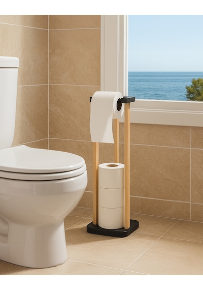 Nwood Np01 Masif Ahşap Organik Dekoratif Banyo 70x20 Tuvalet Kağıdı Organizeri Ve Istif Alanı Açık Ahşap