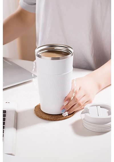 304 L Kilitli Çelik Mat Beyaz 510 Ml Kahve Termos Mug Cin405by
