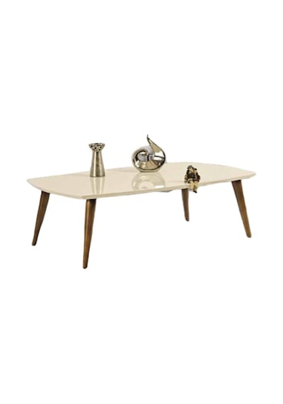 Orta Sehpa Osm Oval Model Kayın Retro Ayak Parlak Krem Ceviz Tabl