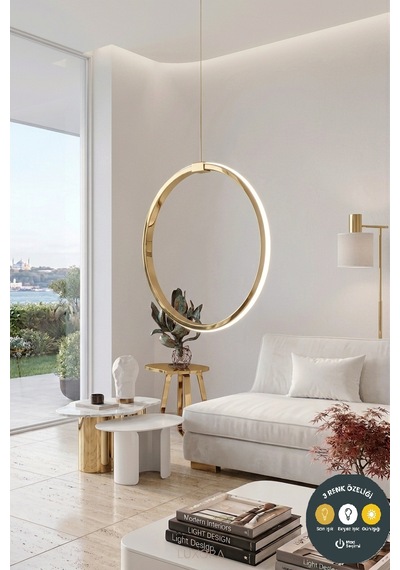 Daire Eskitme Tekli Led 3 Renk Sarkıt Avize & Şık Ve Modern Antre Hol Aydınlatması 30 Cm