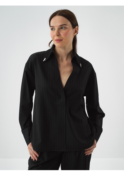 Xint Siyah Esnek Dokulu Oversize Bluz 751141