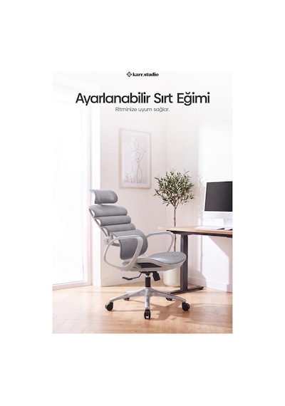 Rosso Ergonomik Çalışma Koltuğu - Sabit Kolçak - Gri