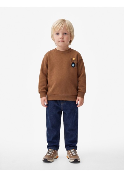 Koton Hayvan Baskılı Şardonlu Bisiklet Yaka Uzun Kollu Sweatshirt Kahverengi 7wmb10118tk Kahve