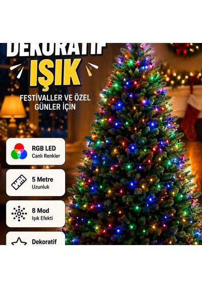 8 Modlu Renkli Led Işık Zinciri Festival Ve Özel Gün Dekorasyonu Diğer