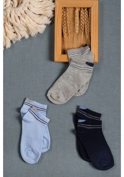 Cocole Socks Erkek Bebek Patik Çorabı 3 Lü Set Pamuklu Bilek Detaylı Sade Desenli Çok Renkli