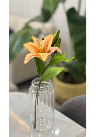 Yapay Lilyum Çiçeği, Turuncu, Tek Dal, 35 Cm, Premium Kalite Çok Renkli