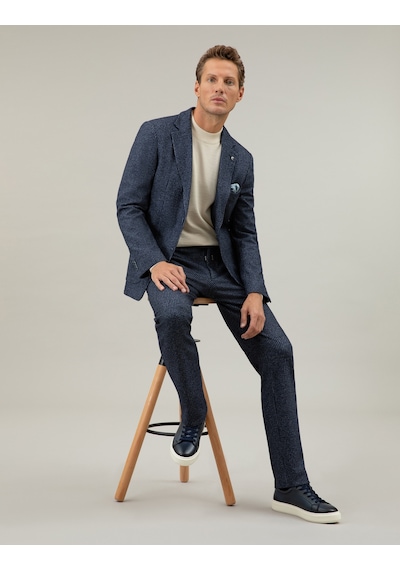Cacharel Lacivert Ex. Slim Fit Yün Kaşmir Karışımlı Beli Bağcıklı Çizgili Kumaş Pantolon