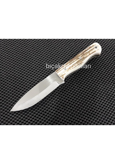 El İşçiliği Av Kamp Bıçağı Geyik Boynuzu 24 CM Siyah