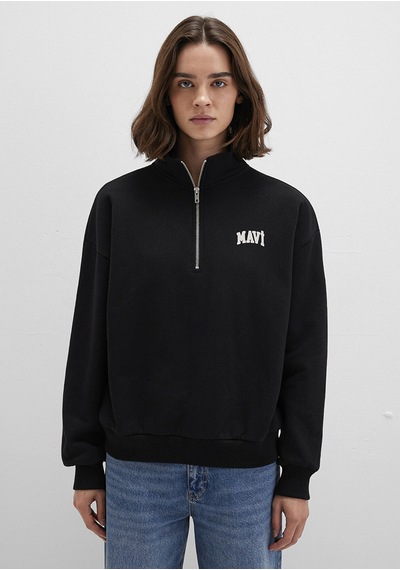Mavi - Mavi Logo Baskılı Yarı Fermuarlı Siyah Sweatshirt 1s10179-900 Siyah