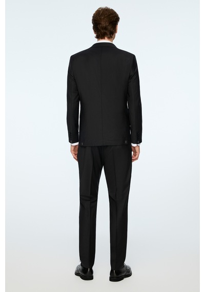 Morven Erkek Siyah Yün Platinium Düz Slim Fit Mono Yaka Takım Elbise 26mc001068001 Siyah