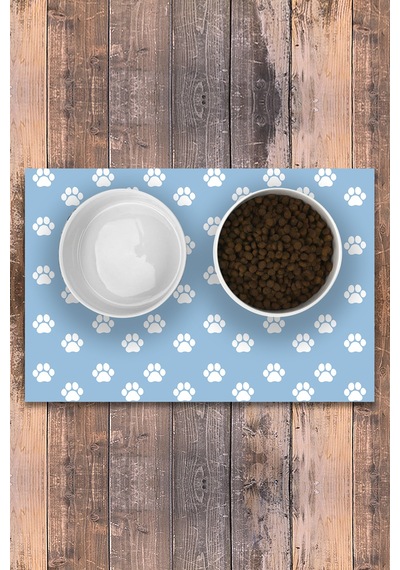 Evaşk Vinil Kaymaz Tabanlı Keçe Baskılı Evcil Hayvan Pet Mama  Paspası 45x100 Renk MAVİ PM36100MAVİ