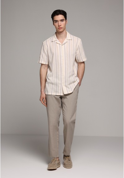 Colin's Colins Regular Fit Apaj Yaka Çizgili Erkek Kahverengi Kısa Kol Gömlek Cl1080102 Q1.v2 Brw