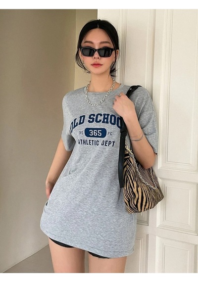 Flood Of Style Kadın Gri Old Scholl 365 Baskılı Oversize T-shirt