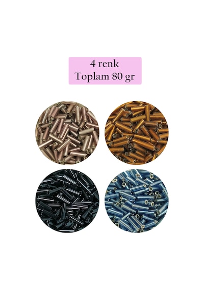 Uzun Boru Kesme Boncuk Çap 2mm Uzunluk 10 Mm - 4 Renk - Toplam 80 Gram - Bnc426