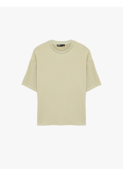 Koton Kısa Kollu Bisiklet Yaka Pamuklu Basic Oversize Tişört Haki 6sam10279mk Haki