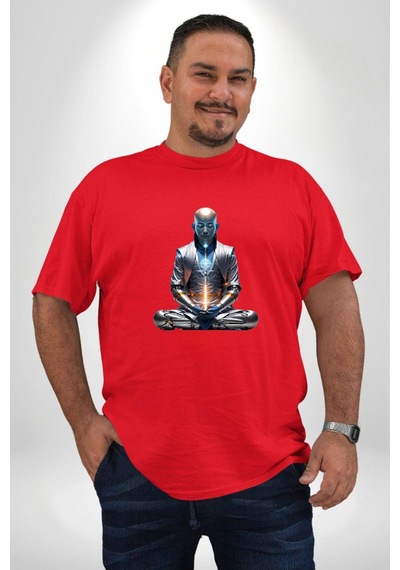 Angemiel Yeni Nesil Yoga Yapay Zeka Kırmızı Büyük Beden Erkek Kadın Unisex Basic Ön Baskılı Tişört Kırmızı