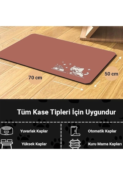 Matgo Pati Mama Çeken Kedi Gül Kurusu Beslenme Matı Mama Paspası 50 x 70 CM