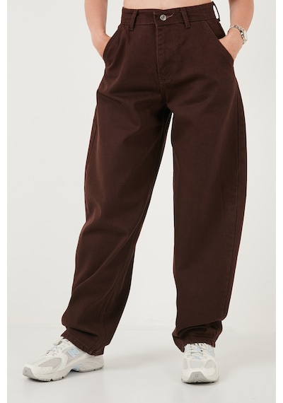 Lela Pamuklu Yüksek Bel Daralan Paça Baggy Kot Pantolon Kadın Kot Pantolon 66930083 Kahve