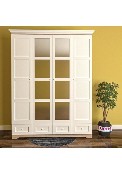 Otantik 4 Kapılı Gardırop Mdf Beyaz Otantik 4 Kapılı Gardırop Mdf Beyaz