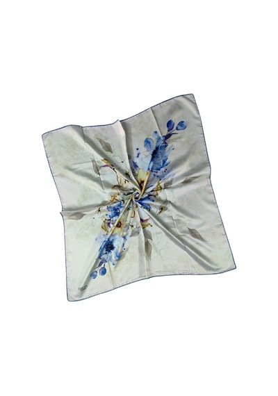 Mim Eşarp Emilya Rayon Çiçek Desenli Eşarp 90x90 Cm Mavi - Açık Gri