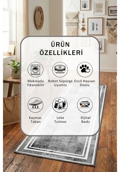 Sera Byz Yıkanabilir Yolluk Gri