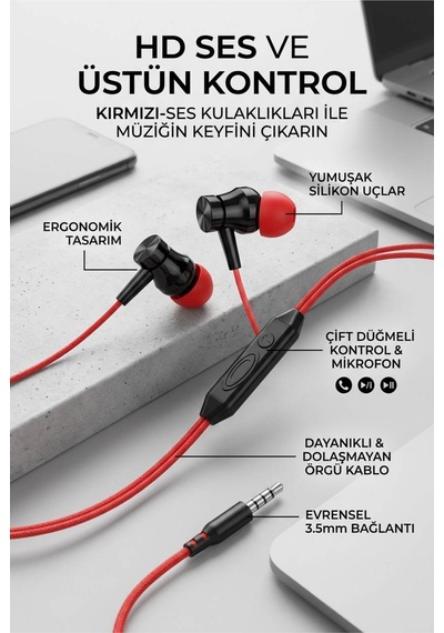 3.5 Mm Jack Girişli Stereo Kulak İçi Silikonlu Kablolu Kulaklık Güçlü Ses, Maksimum Konfor Diğer