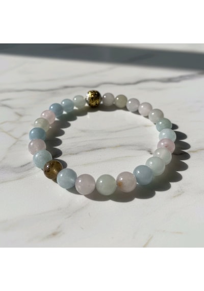 Orijinal Şeker Morganit Doğal Taş Bileklik - Pastel Renkli Aşk Ve Huzur Taşı Çok Renkli