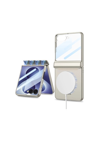 Samsung Galaxy Uyumlu Z Flip 8 Kılıf M-safe Şarj Özellikli Zore Kıpta Kpt-04 Sert Pc Kapak Titanyum