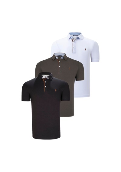 Üçlü Set T8582 Dewberry Erkek T-shırt-siyah-beyaz-haki