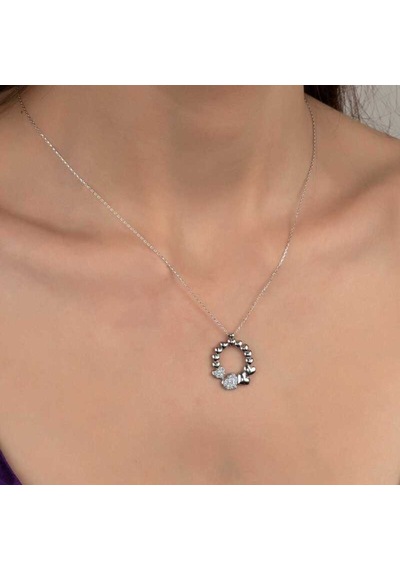 Swarovski Taşlı Gümüş Çember Kalp Kadın Kolye (522140231)