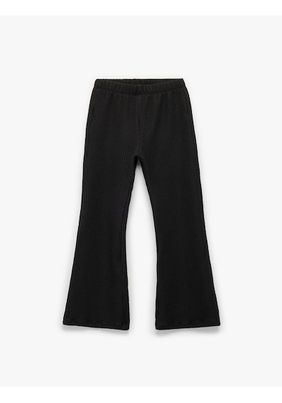 Koton Beli Lastikli Dokulu Basic İspanyol Paça Pantolon Siyah 6wkg40020ak Siyah